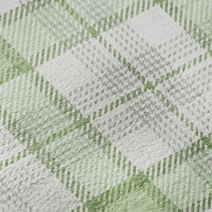 8' Mint Green Ivory And Gray Plaid Washable Round Rug With UV Protection Photo 8