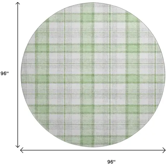 8' Mint Green Ivory And Gray Plaid Washable Round Rug With UV Protection Photo 9