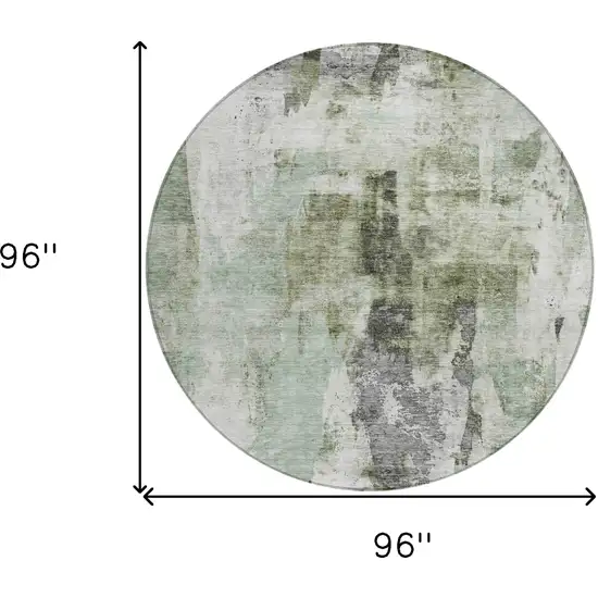 8' Mint Green Ivory And Gray Round Abstract Washable Indoor Outdoor Area Rug Photo 9