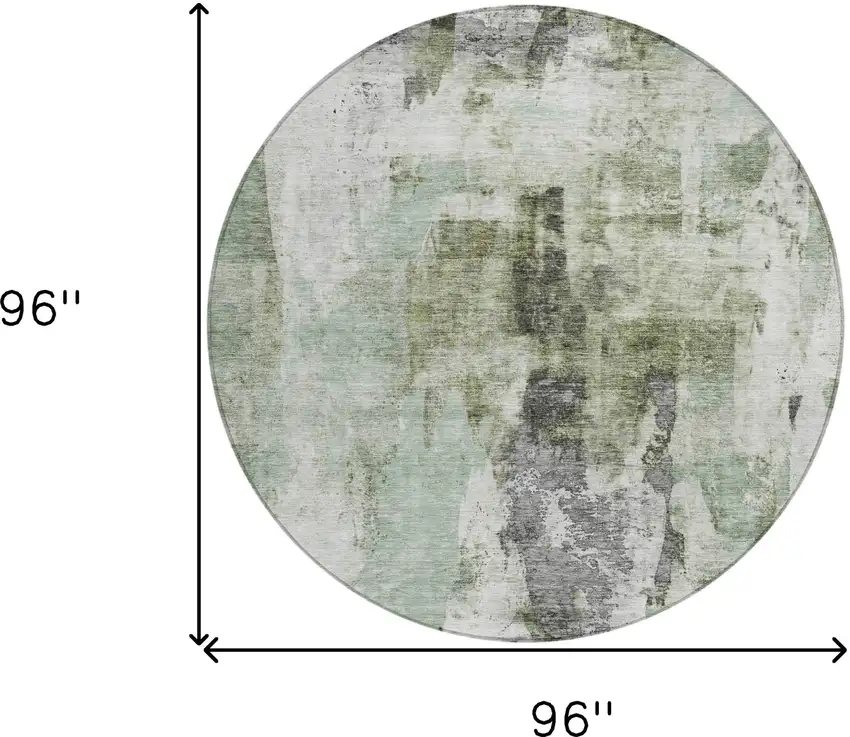 8' Mint Green Ivory And Gray Round Abstract Washable Indoor Outdoor Area Rug Photo 9