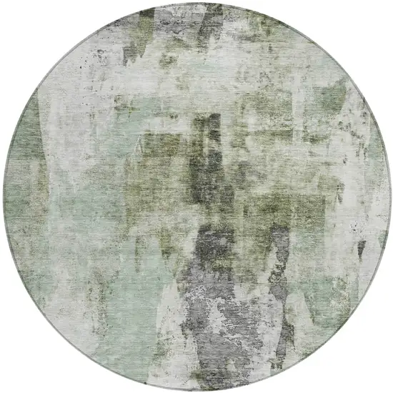 8' Mint Green Ivory And Gray Round Abstract Washable Indoor Outdoor Area Rug Photo 2