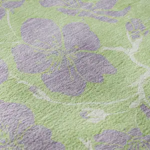 Photo of 8' Mint Green Ivory And Lavender Floral Washable Round Rug With UV Protection