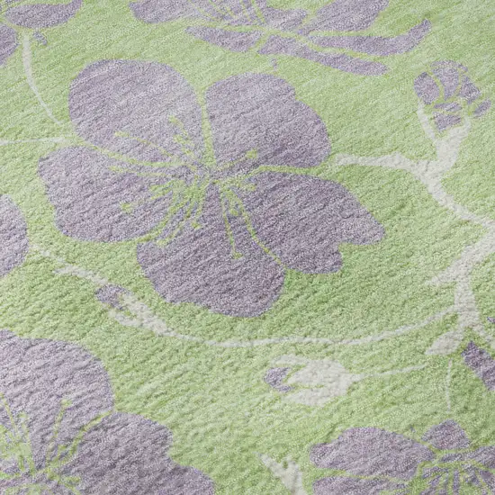 8' Mint Green Ivory And Lavender Floral Washable Round Rug With UV Protection Photo 8