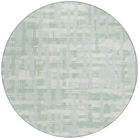 8' Mint Green Ivory And Pale Aqua Round Striped Washable Indoor Outdoor Area Rug Photo 3