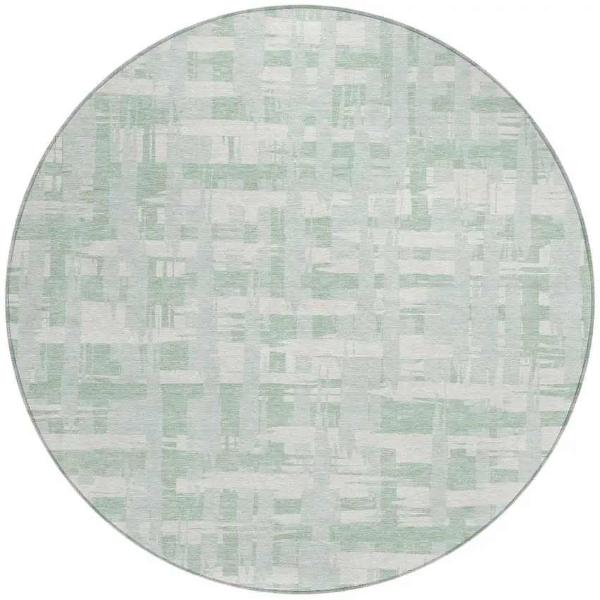 8' Mint Green Ivory And Pale Aqua Round Striped Washable Indoor Outdoor Area Rug Photo 3