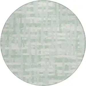 Photo of 8' Mint Green Ivory And Pale Aqua Round Striped Washable Indoor Outdoor Area Rug