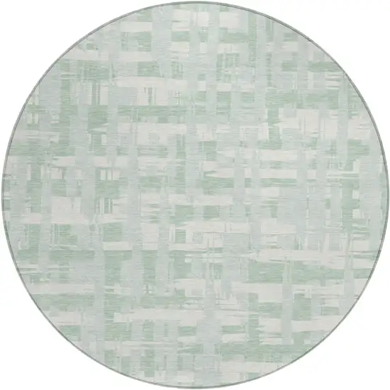 8' Mint Green Ivory And Pale Aqua Round Striped Washable Indoor Outdoor Area Rug Photo 1