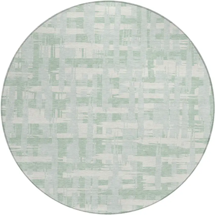 8' Mint Green Ivory And Pale Aqua Round Striped Washable Indoor Outdoor Area Rug Photo 1