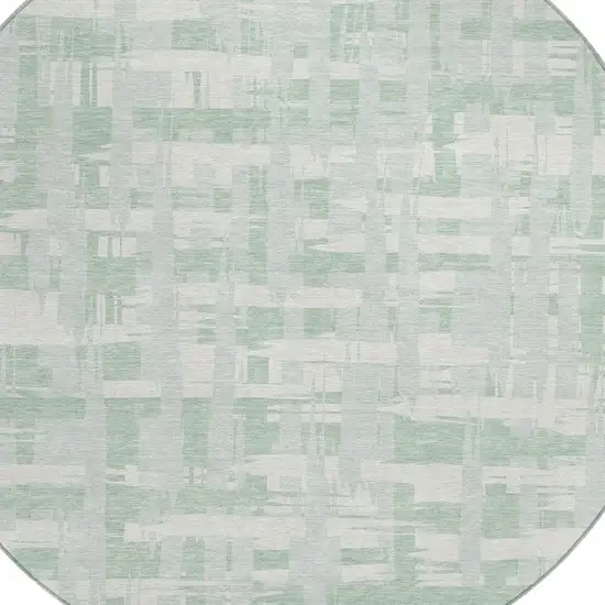 8' Mint Green Ivory And Pale Aqua Round Striped Washable Indoor Outdoor Area Rug Photo 4