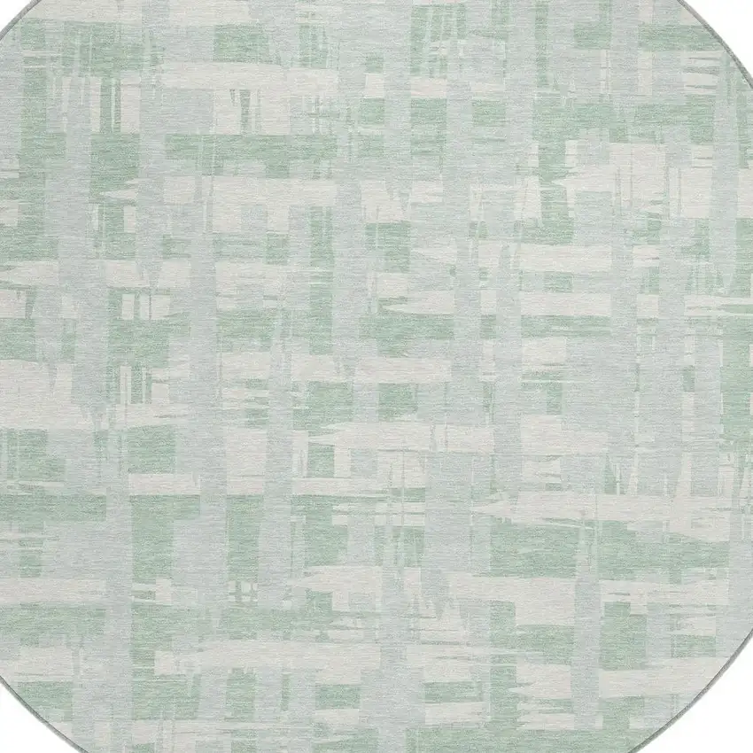 8' Mint Green Ivory And Pale Aqua Round Striped Washable Indoor Outdoor Area Rug Photo 4