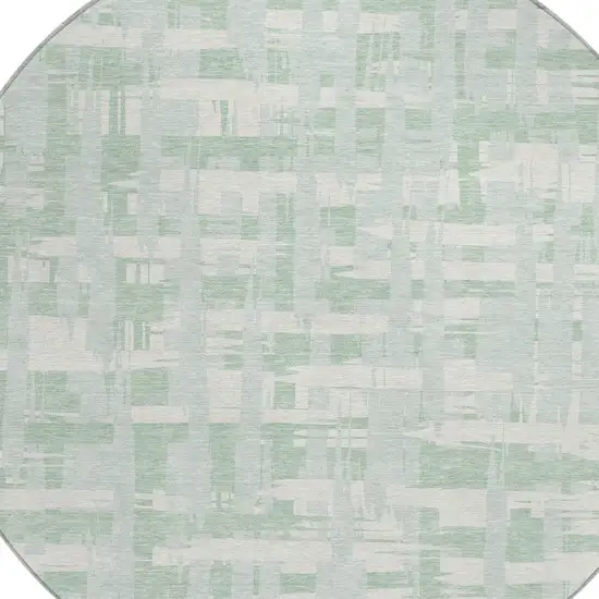 8' Mint Green Ivory And Pale Aqua Round Striped Washable Indoor Outdoor Area Rug Photo 8