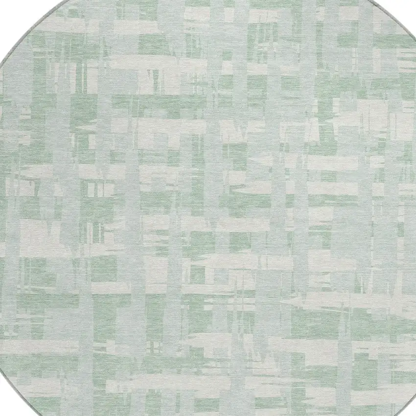 8' Mint Green Ivory And Pale Aqua Round Striped Washable Indoor Outdoor Area Rug Photo 8
