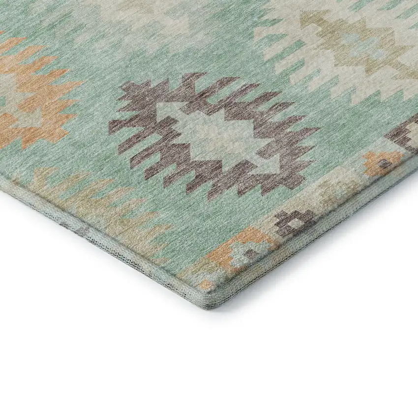 8' Mint Green Ivory And Peach Southwestern Washable Round Rug With UV Protection Photo 6