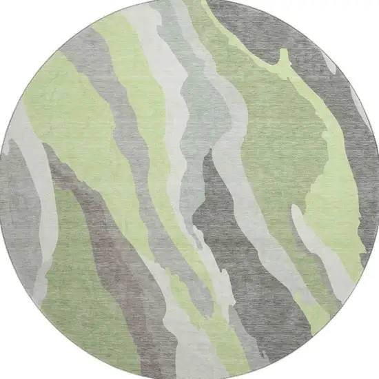8' Mint Green Ivory And Silver Abstract Washable Round Rug With UV Protection Photo 2