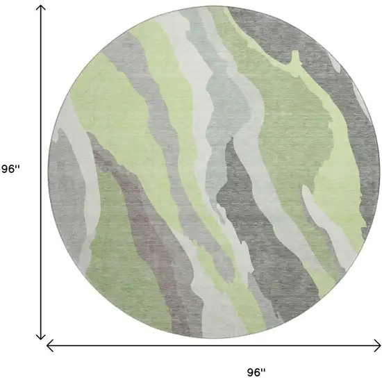 8' Mint Green Ivory And Silver Abstract Washable Round Rug With UV Protection Photo 9