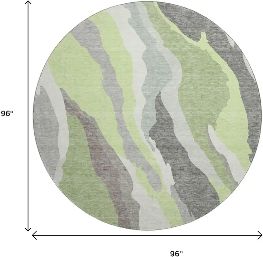 8' Mint Green Ivory And Silver Abstract Washable Round Rug With UV Protection Photo 9