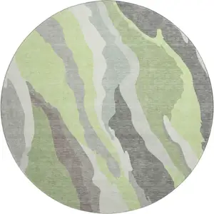 Photo of 8' Mint Green Ivory And Silver Abstract Washable Round Rug With UV Protection