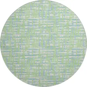 Photo of 8' Mint Green Ivory And Sky Blue Abstract Geometric Washable Round Rug With UV Protection