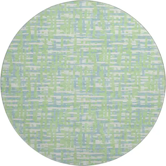 8' Mint Green Ivory And Sky Blue Abstract Geometric Washable Round Rug With UV Protection Photo 1