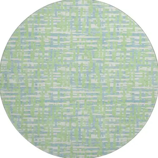 8' Mint Green Ivory And Sky Blue Abstract Geometric Washable Round Rug With UV Protection Photo 2
