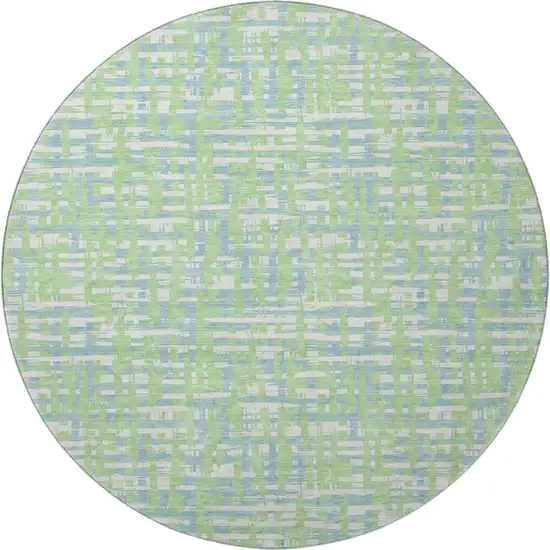 8' Mint Green Ivory And Sky Blue Abstract Geometric Washable Round Rug With UV Protection Photo 3