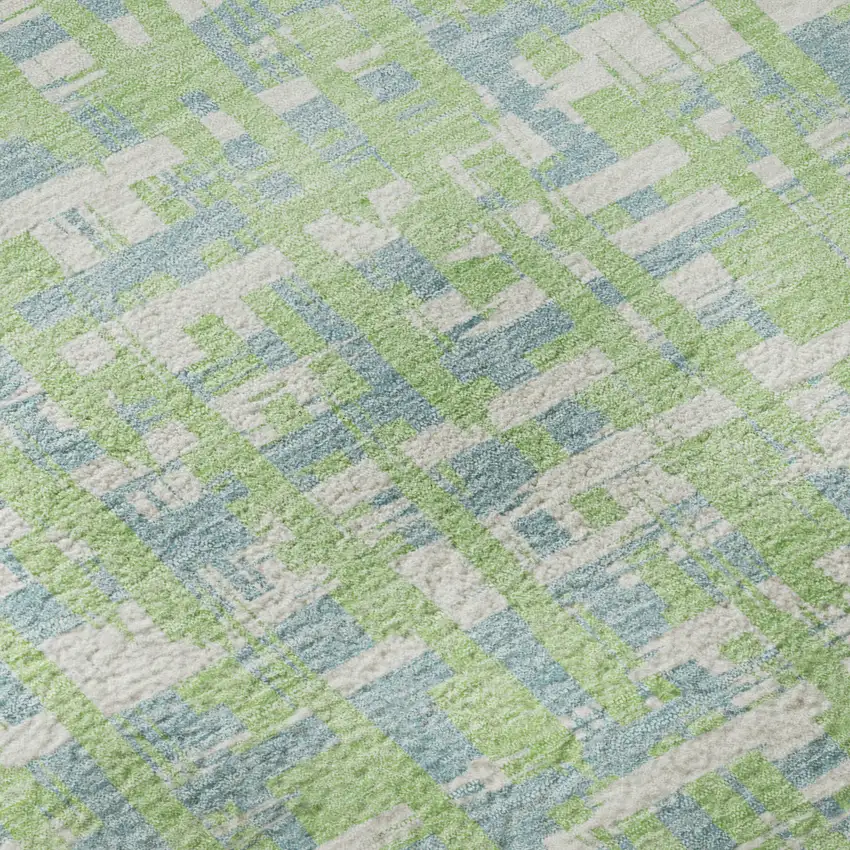 8' Mint Green Ivory And Sky Blue Abstract Geometric Washable Round Rug With UV Protection Photo 8