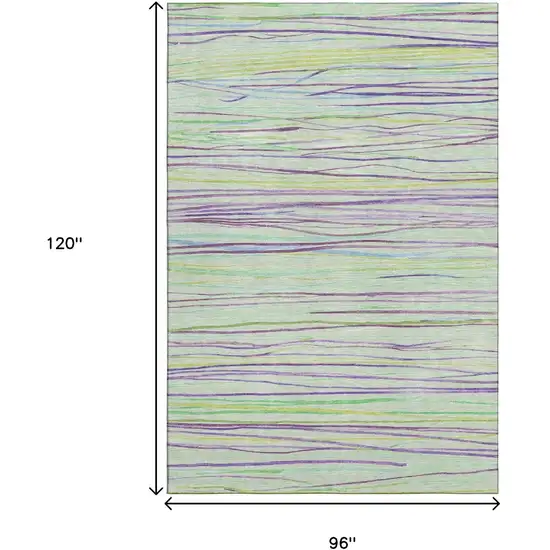 8' Mint Green Lavender And Lime Green Striped Washable Area Rug With UV Protection Photo 9