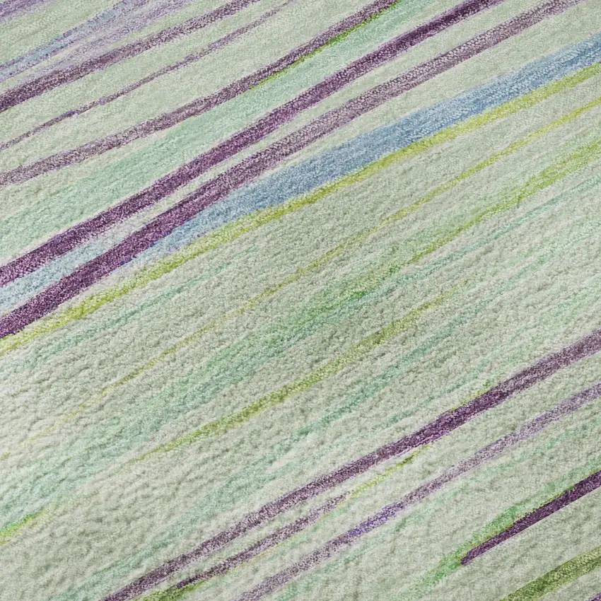 8' Mint Green Lavender And Lime Green Striped Washable Area Rug With UV Protection Photo 8