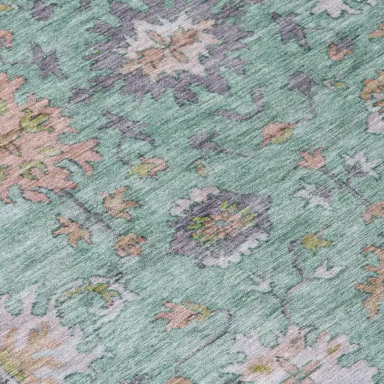 8' Mint Green Peach And Pale Aqua Round Floral Washable Indoor Outdoor Area Rug Photo 9