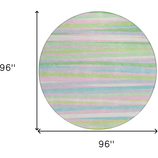 8' Mint Green Pink And Blue Round Striped Washable Indoor Outdoor Area Rug Photo 3