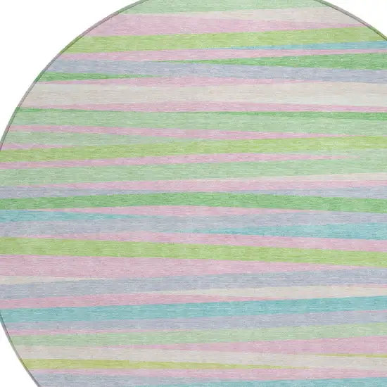 8' Mint Green Pink And Blue Round Striped Washable Indoor Outdoor Area Rug Photo 4