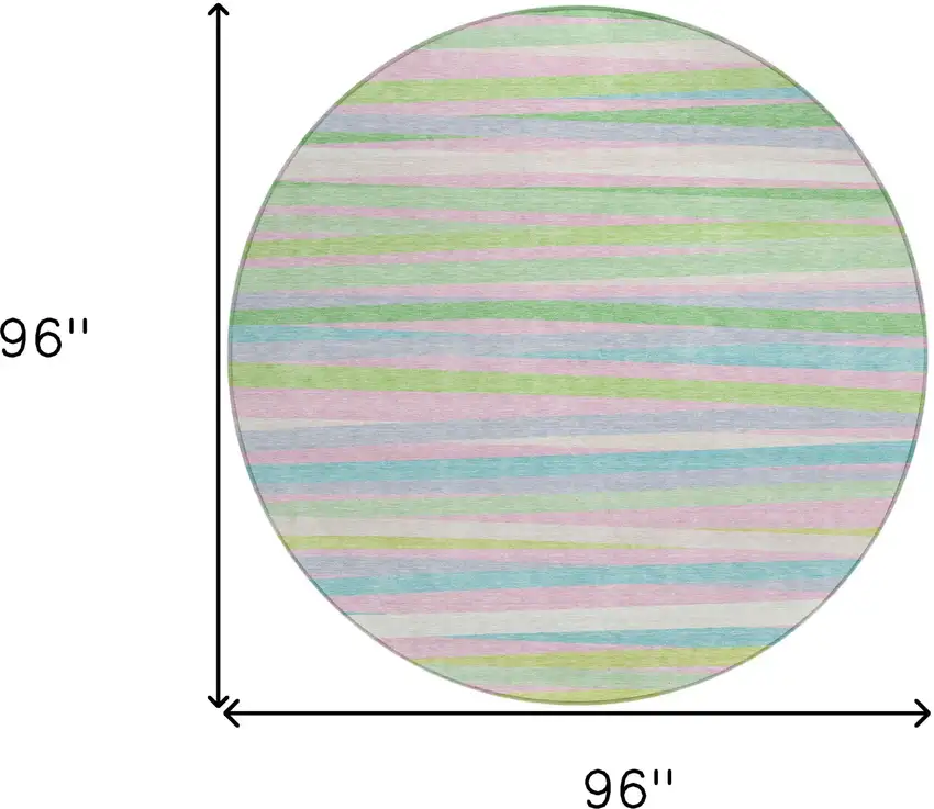 8' Mint Green Pink And Blue Round Striped Washable Indoor Outdoor Area Rug Photo 6