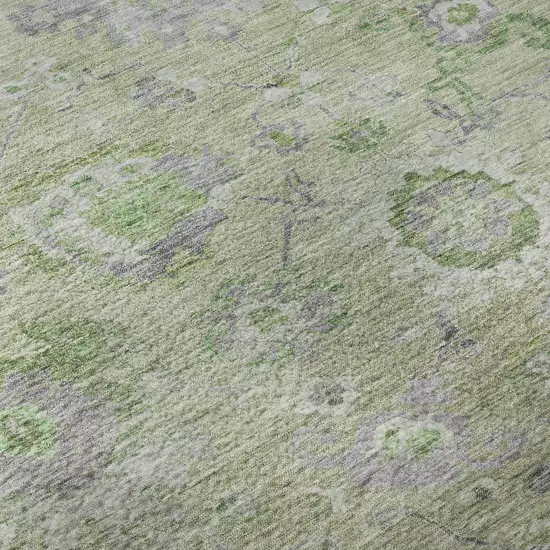 8' Mint Green Purple And Beige Floral Washable Round Rug With UV Protection Photo 8