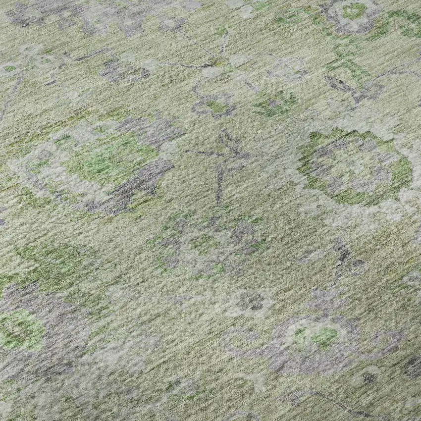 8' Mint Green Purple And Beige Floral Washable Round Rug With UV Protection Photo 8