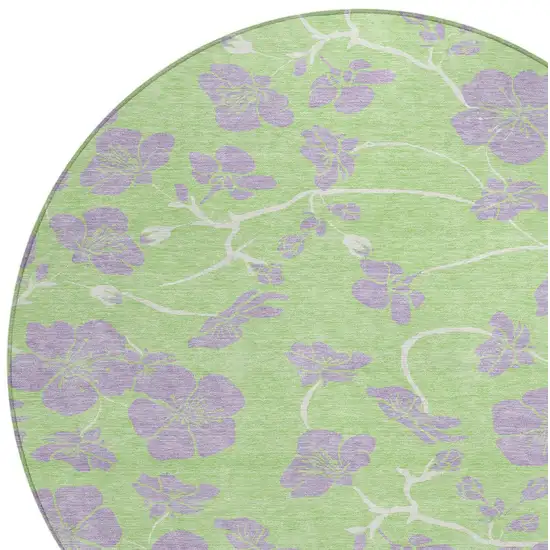 8' Mint Green Purple And Ivory Round Floral Washable Indoor Outdoor Area Rug Photo 5