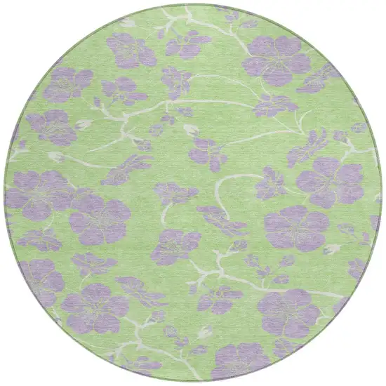 8' Mint Green Purple And Ivory Round Floral Washable Indoor Outdoor Area Rug Photo 6