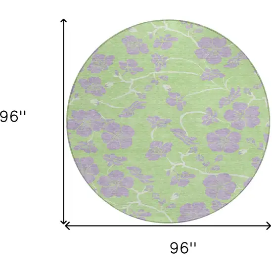 8' Mint Green Purple And Ivory Round Floral Washable Indoor Outdoor Area Rug Photo 3