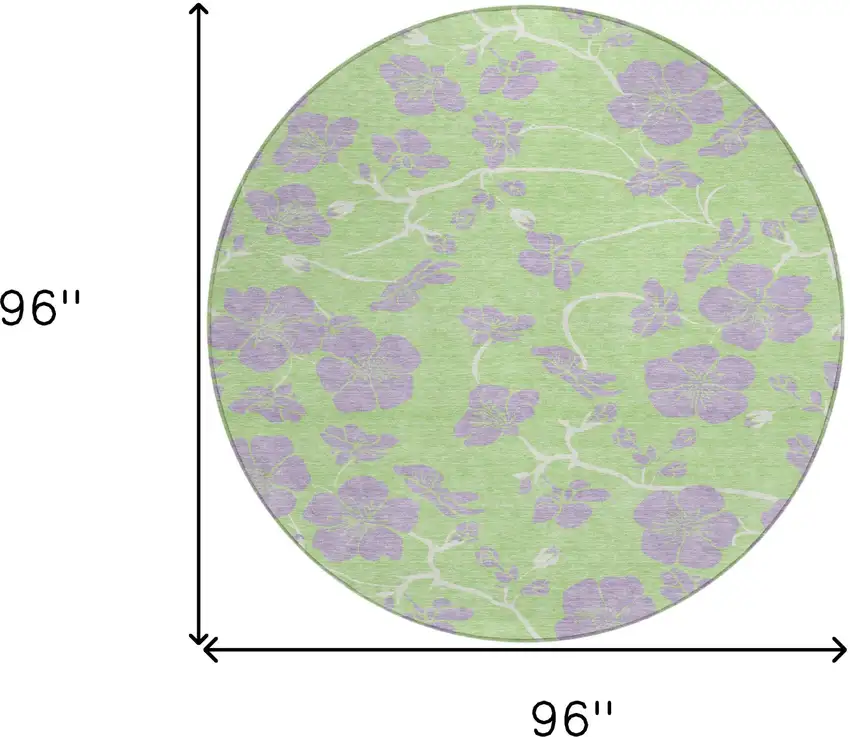 8' Mint Green Purple And Ivory Round Floral Washable Indoor Outdoor Area Rug Photo 3