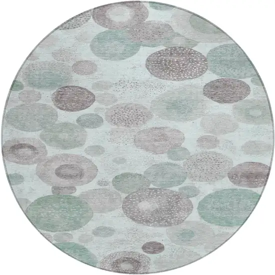 8' Mint Green Sage And Beige Round Geometric Washable Indoor Outdoor Area Rug Photo 1