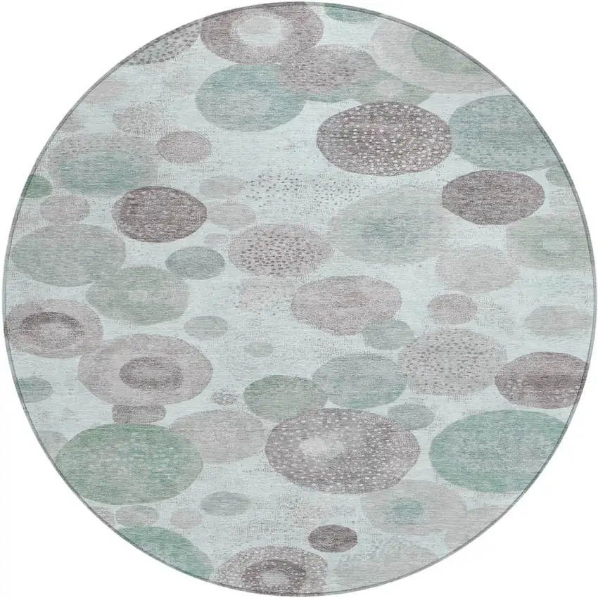 8' Mint Green Sage And Beige Round Geometric Washable Indoor Outdoor Area Rug Photo 1