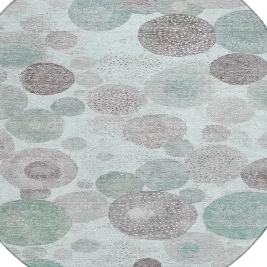 8' Mint Green Sage And Beige Round Geometric Washable Indoor Outdoor Area Rug Photo 8