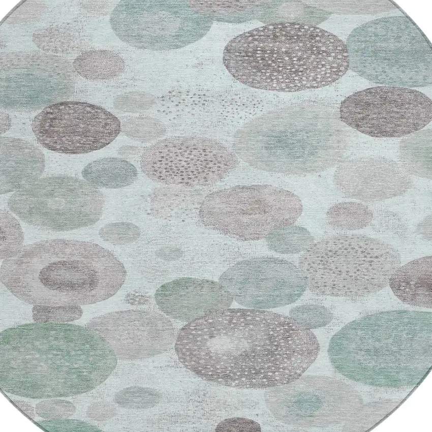 8' Mint Green Sage And Beige Round Geometric Washable Indoor Outdoor Area Rug Photo 8