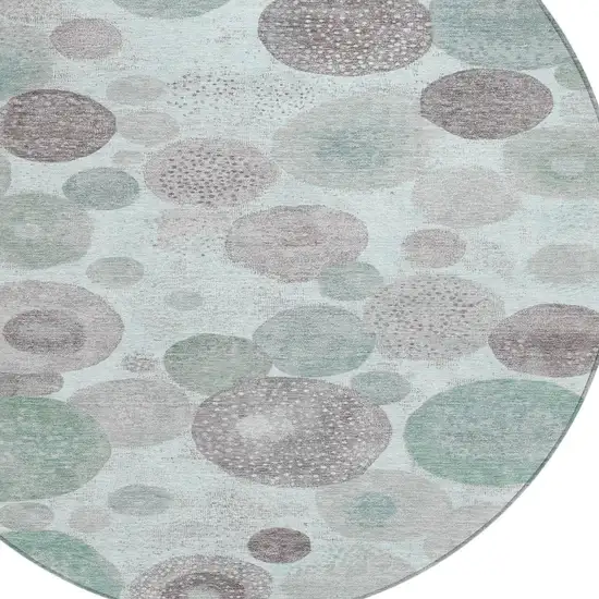 8' Mint Green Sage And Beige Round Geometric Washable Indoor Outdoor Area Rug Photo 4