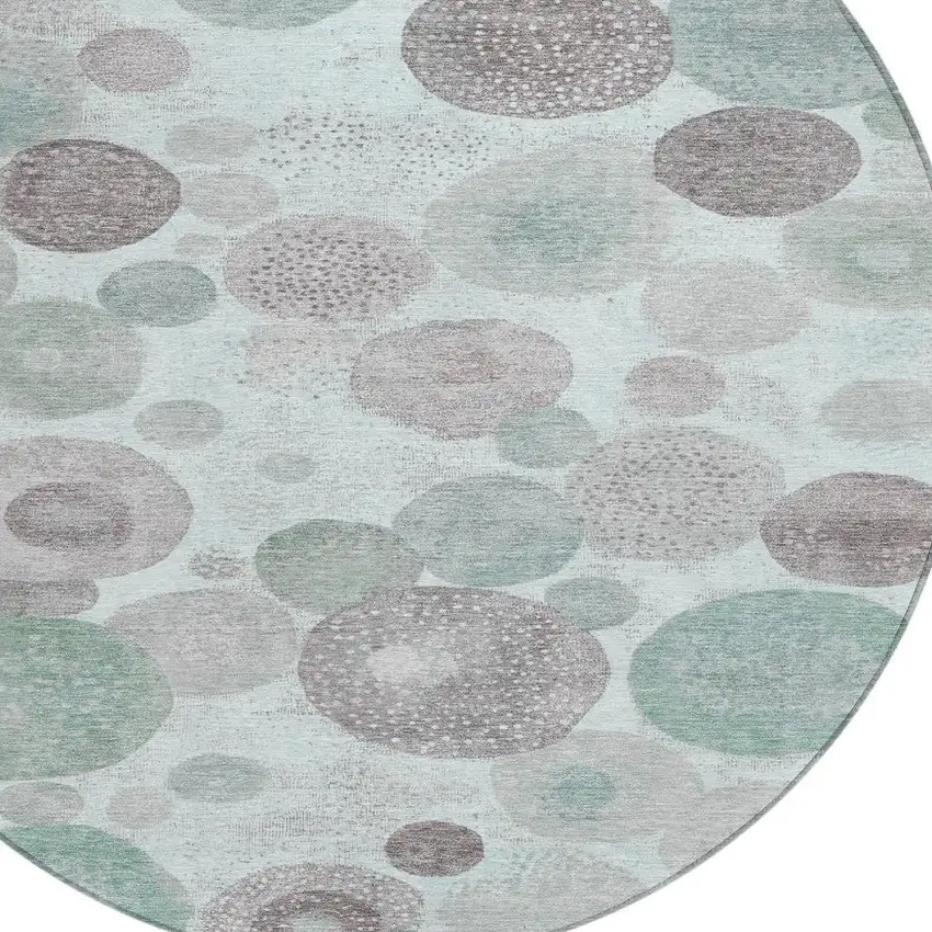 8' Mint Green Sage And Beige Round Geometric Washable Indoor Outdoor Area Rug Photo 4