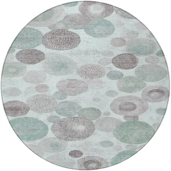 8' Mint Green Sage And Beige Round Geometric Washable Indoor Outdoor Area Rug Photo 3