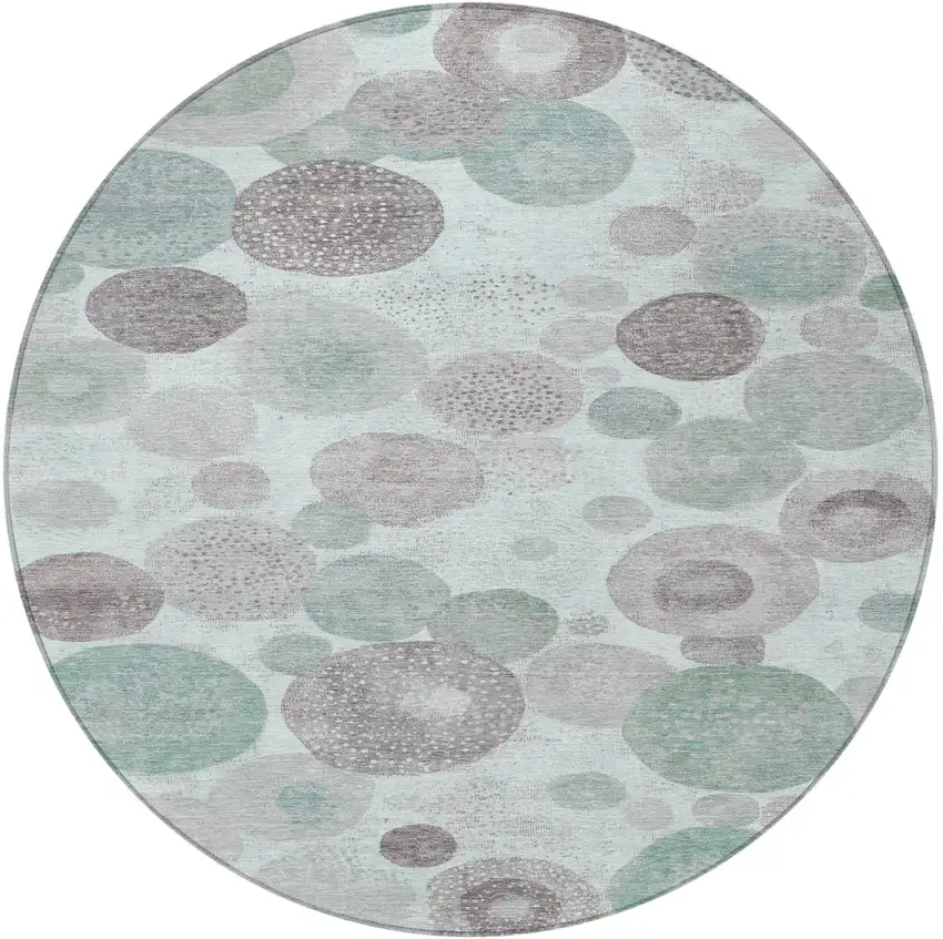 8' Mint Green Sage And Beige Round Geometric Washable Indoor Outdoor Area Rug Photo 3