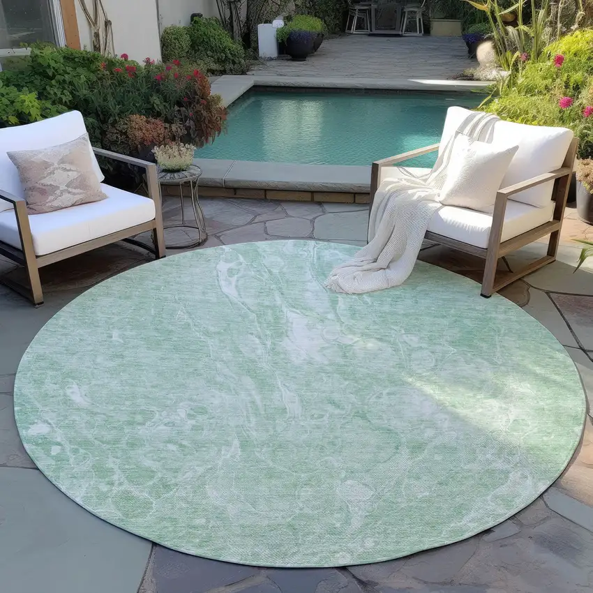 8' Mint Green Sage And Ivory Round Abstract Washable Indoor Outdoor Area Rug Photo 6