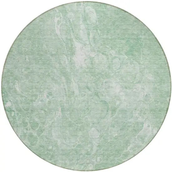 8' Mint Green Sage And Ivory Round Abstract Washable Indoor Outdoor Area Rug Photo 2