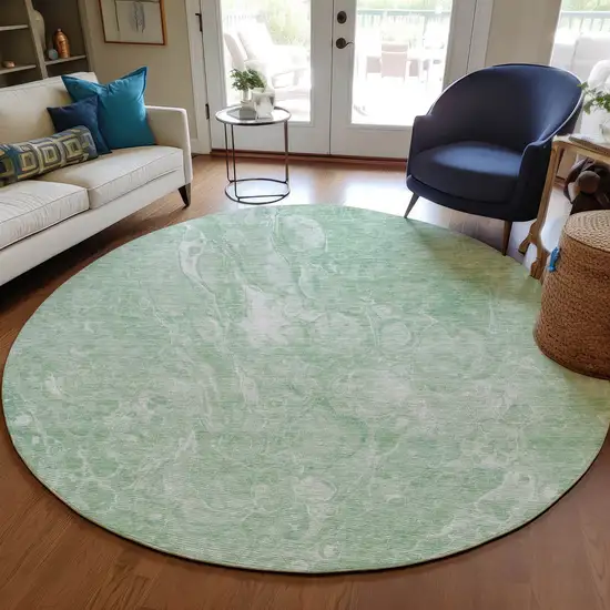 8' Mint Green Sage And Ivory Round Abstract Washable Indoor Outdoor Area Rug Photo 7