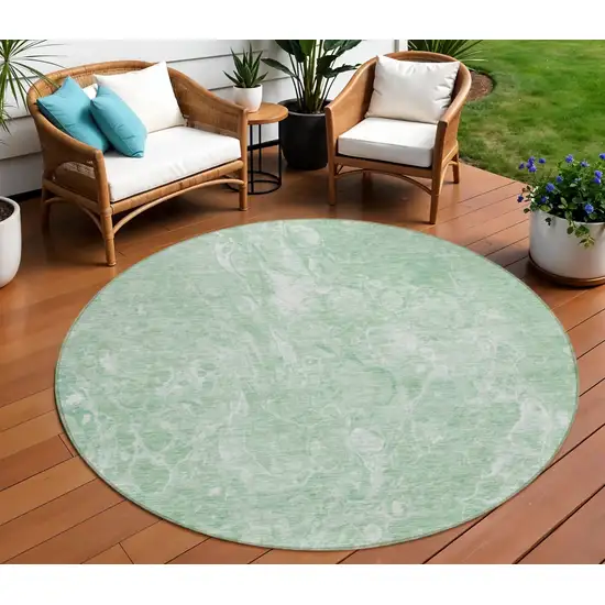 8' Mint Green Sage And Ivory Round Abstract Washable Indoor Outdoor Area Rug Photo 1